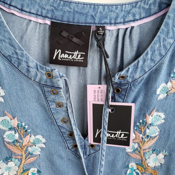 NWT Embroidered Denim looking Dress 100% Tencel - Picture 6 of 8